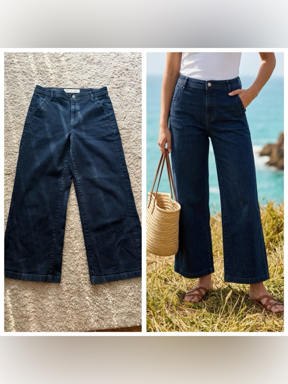 GAP 1969 Women Sz 28 wide leg trouser jeans super hi rise crop length dark wash